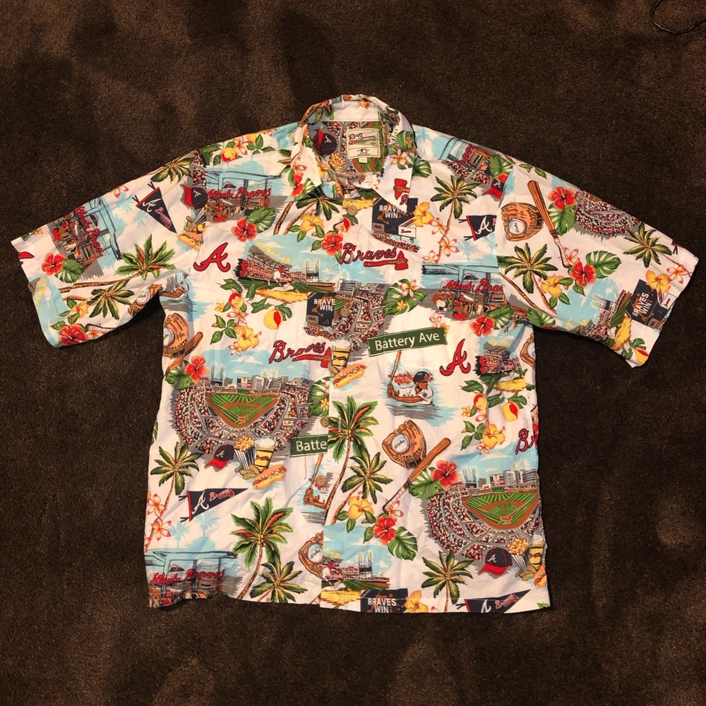 REYN SPOONER ATLANTA BRAVES GENUINE MERCHANDISE HAWAIIAN SHIRT SZ L